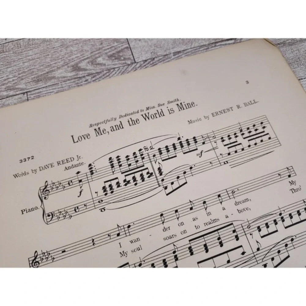 Love Me and the World Is Mine 1906 Antique Sheet Music Ernest Ball Sepia Typogra